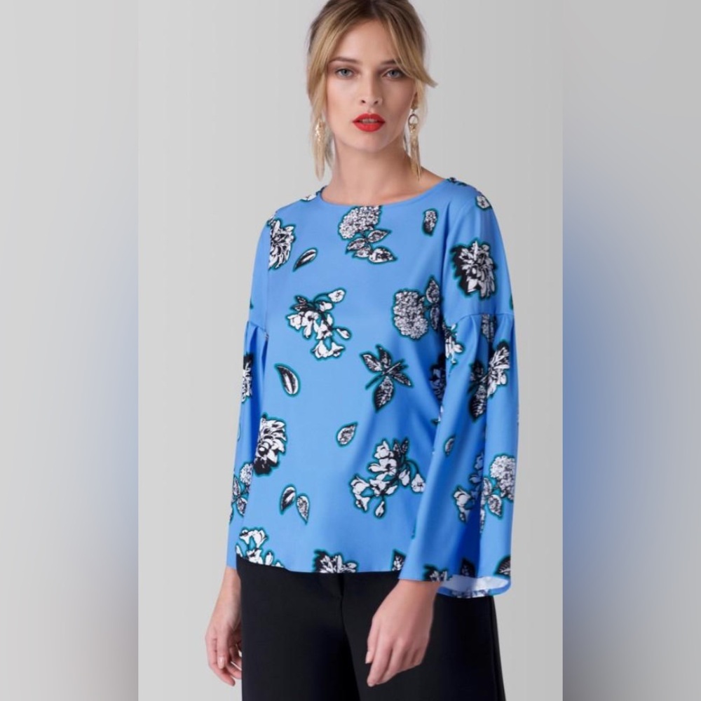 Closet London Floral Wide Bell Sleeve Top